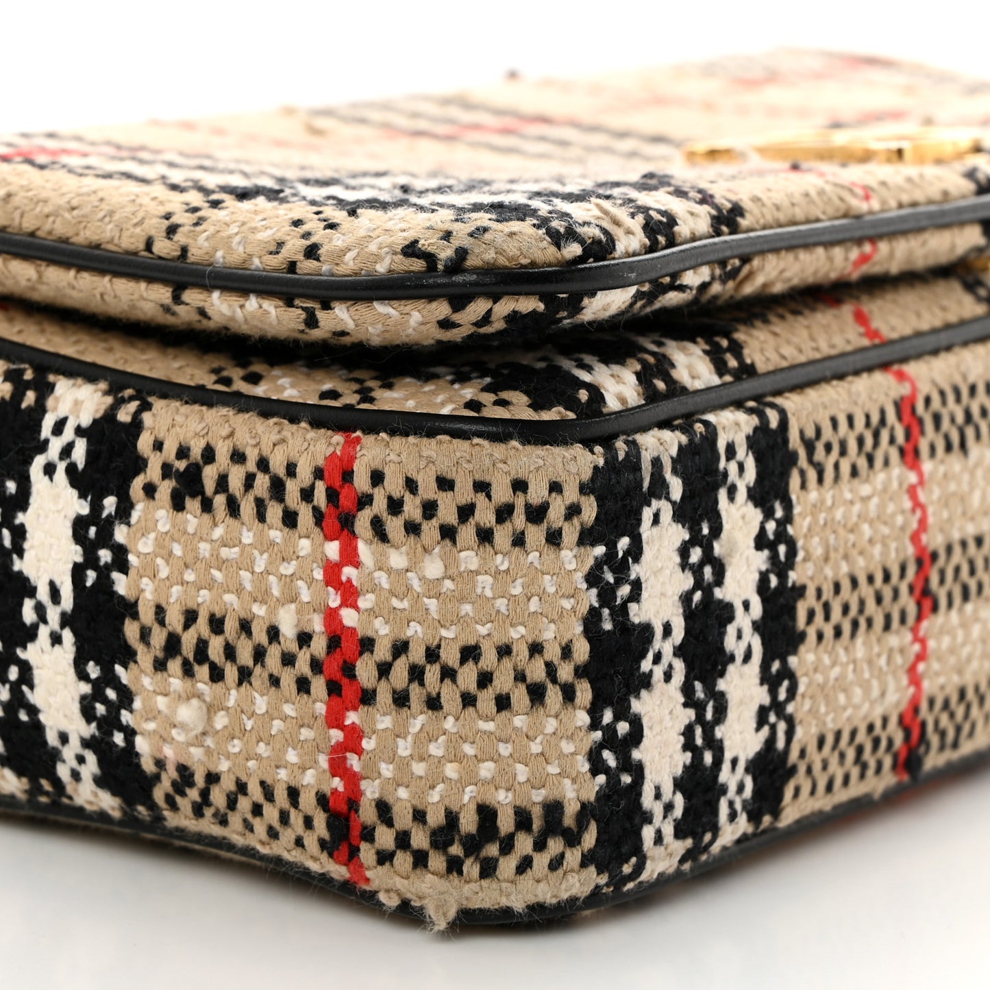 Calfskin Boucle Check Small Lola Chain Bag Archive Beige