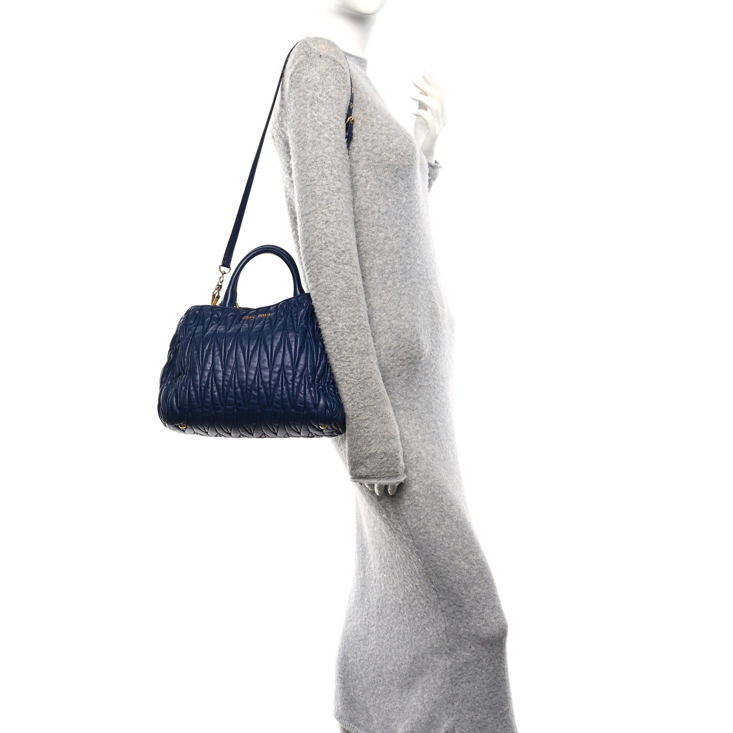 Nappa Matelasse Bauletto Top Handle Bowler Blue