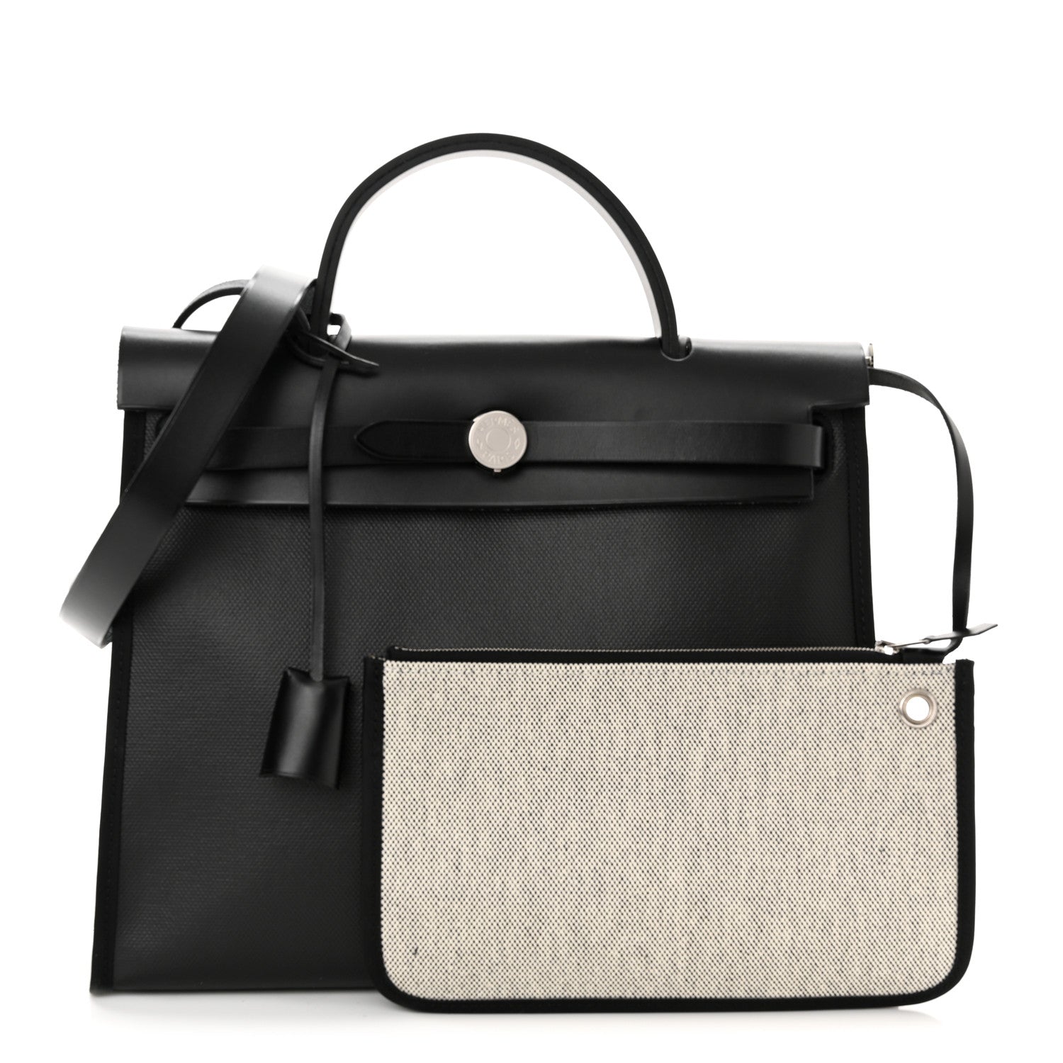 Hermes Toile H Berline Vache Hunter Herbag Zip PM 31 Black Ecru 1 of 11