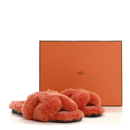 Hermes Woolskin Oran Sandals 37 Orange 9 of 9