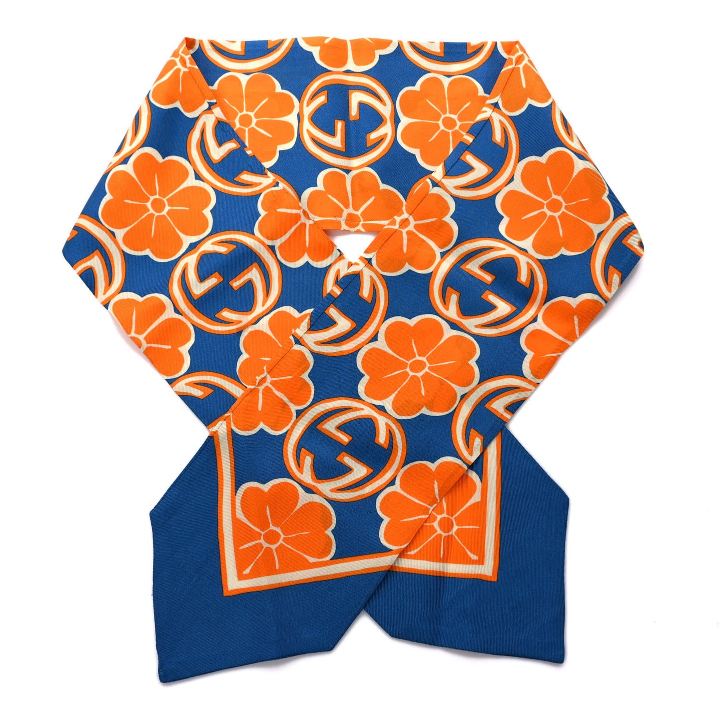 Silk Twill Foily Neck Bow Scarf Sapphire Orange