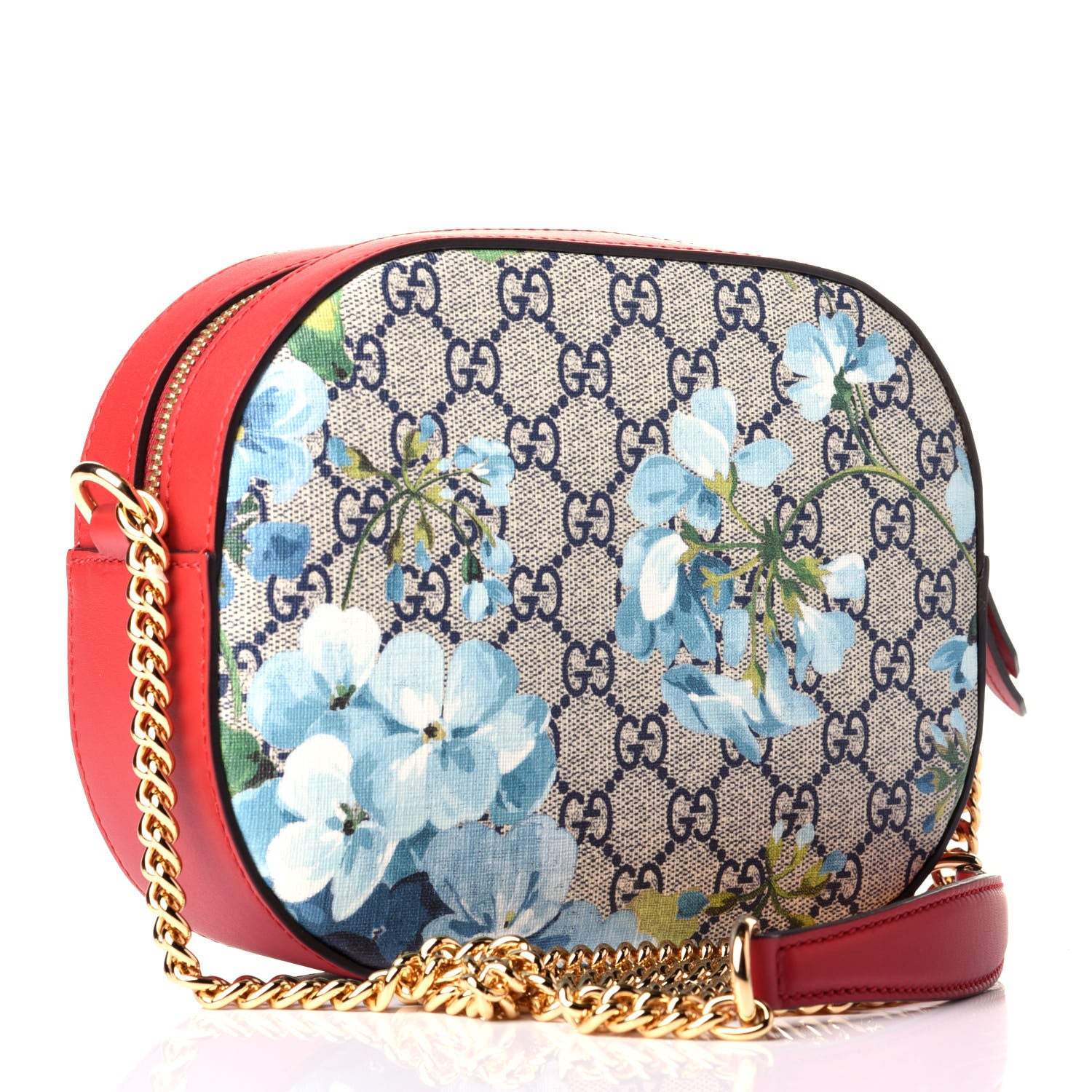 Gucci GG Supreme Monogram Blooms Mini Chain Shoulder Bag Beige Blue Navy Hibiscus Red 3 of 9