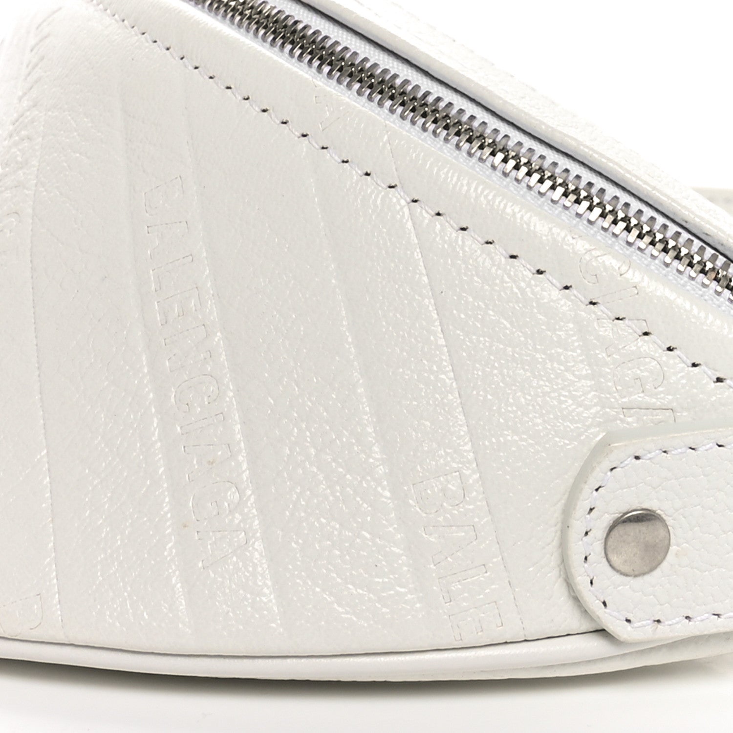 Balenciaga Shiny Goatskin Allover Logo Embossed XXS Souvenir Belt Bag White 9 of 10