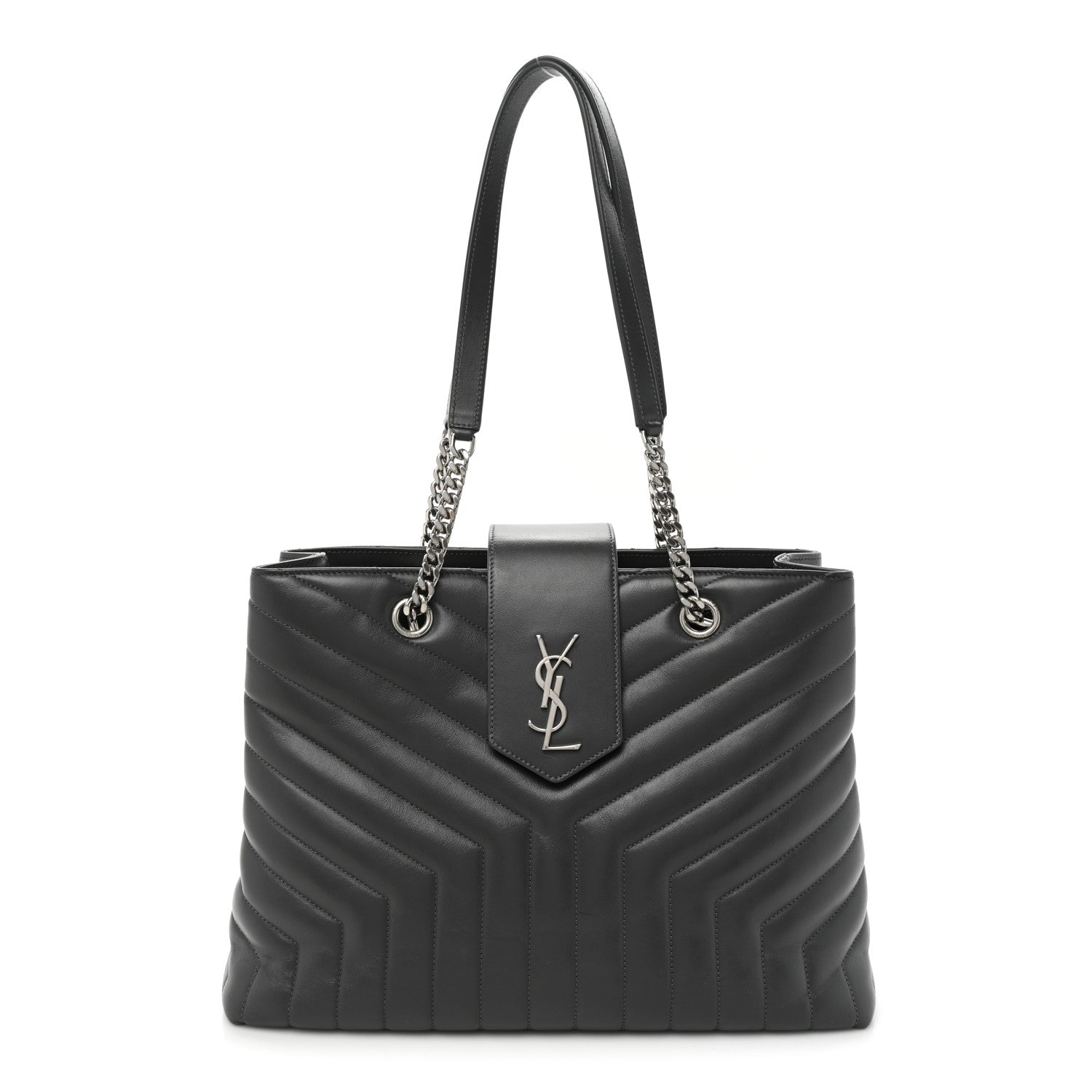 Saint Laurent Calfskin Y Quilted Monogram Large Loulou Shopper Storm 1 of 17