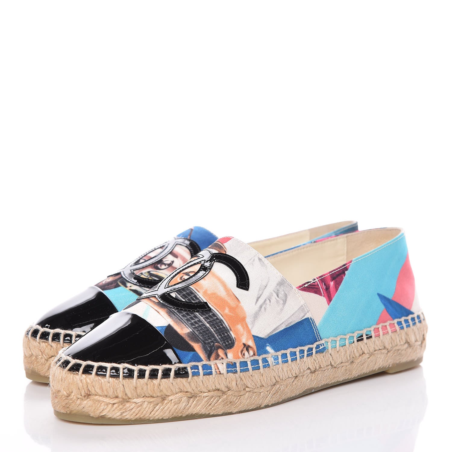 Chanel Crepe Patent CC Espadrilles 36 Multicolor Black 3 of 11