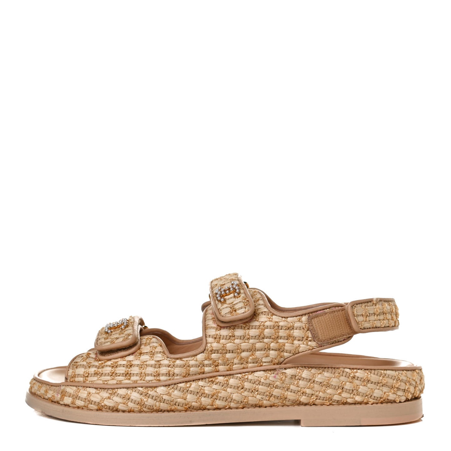 Braided Fabric Velcro Dad Sandals 40 Beige