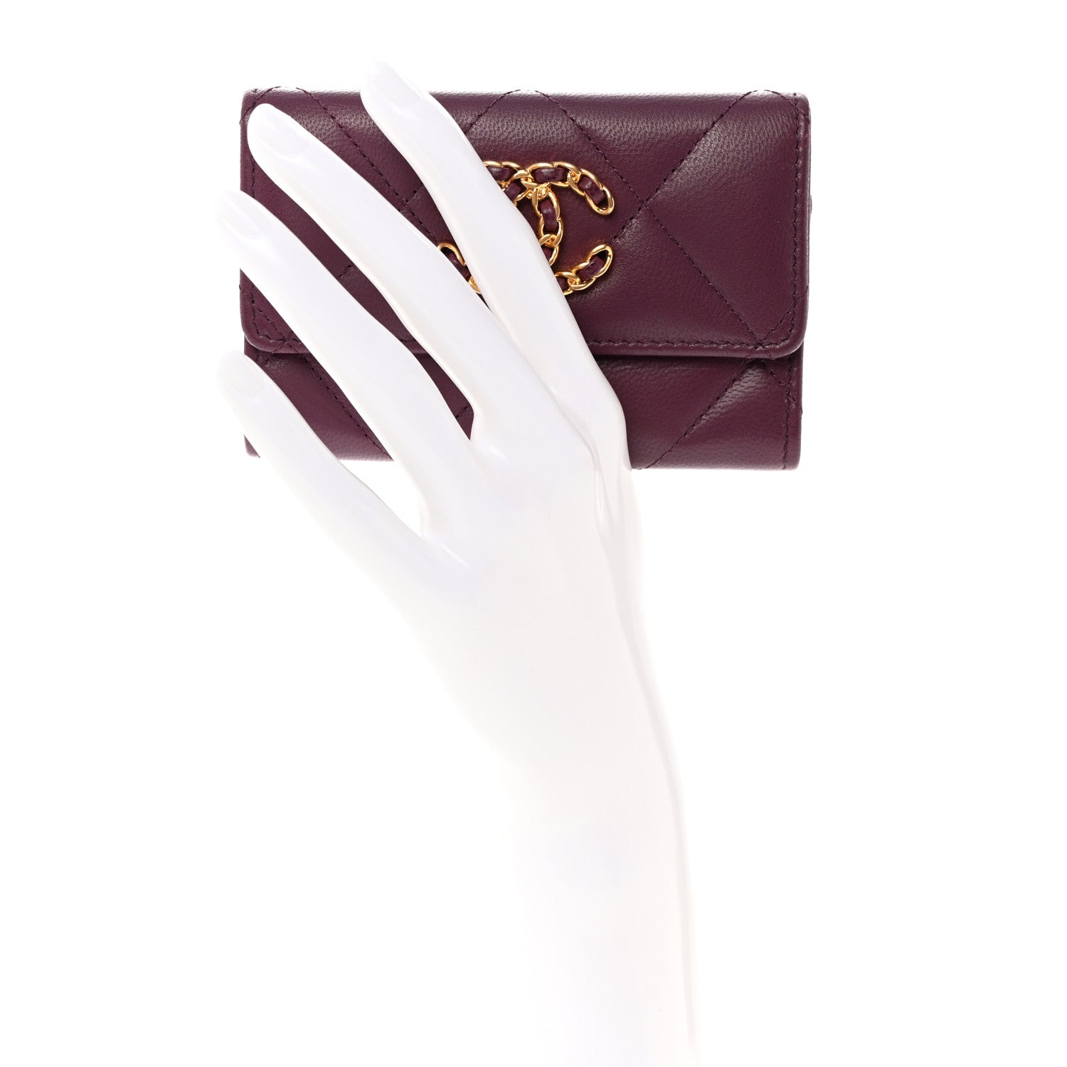 Chanel Shiny Goatskin Quilted Chanel 19 Flap Card Holder Purple 2 of 10