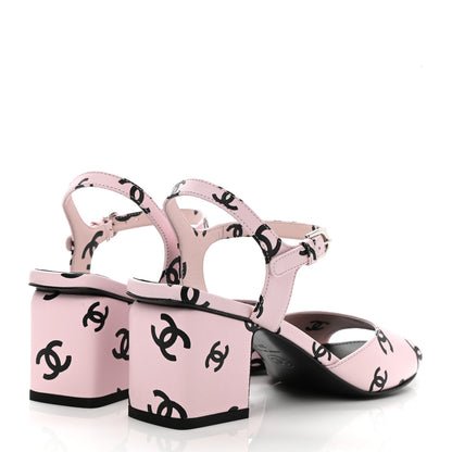 Chanel Printed Lambskin CC Sandals 37 Light Pink Black 4 of 9