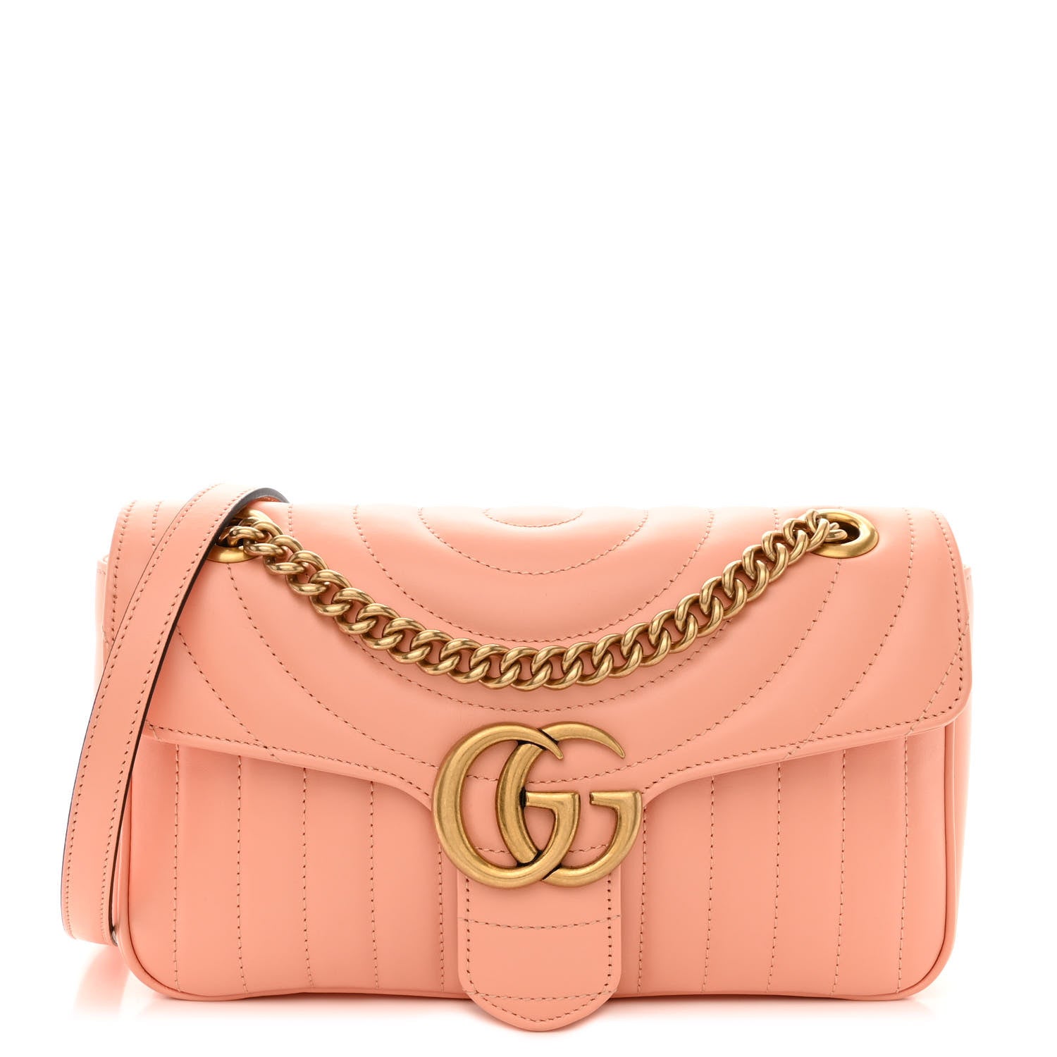 Gucci Calfskin Vertical Ring Matelasse Small GG Marmont Shoulder Bag Peachy Chic 1 of 11