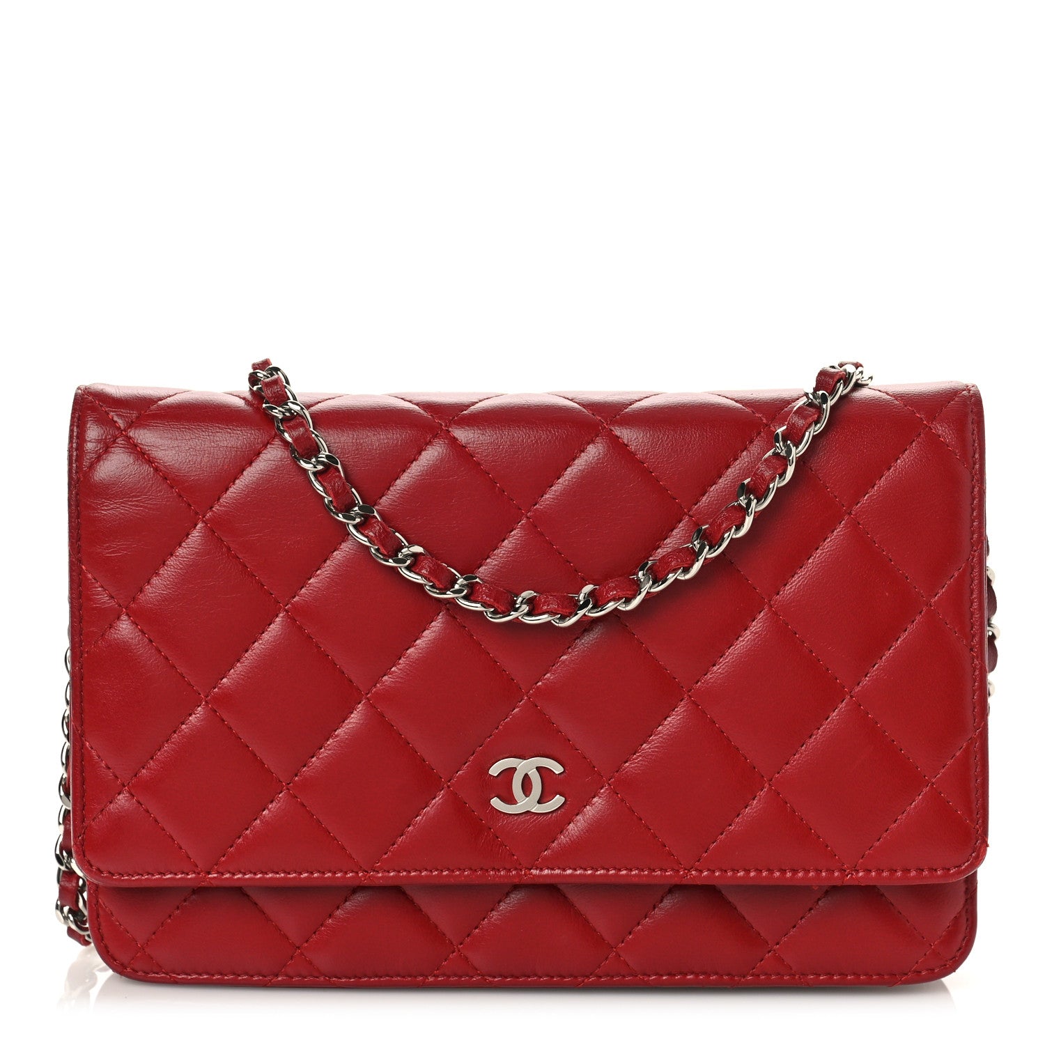 Chanel Lambskin Quilted Wallet On Chain WOC Red 1 of 9