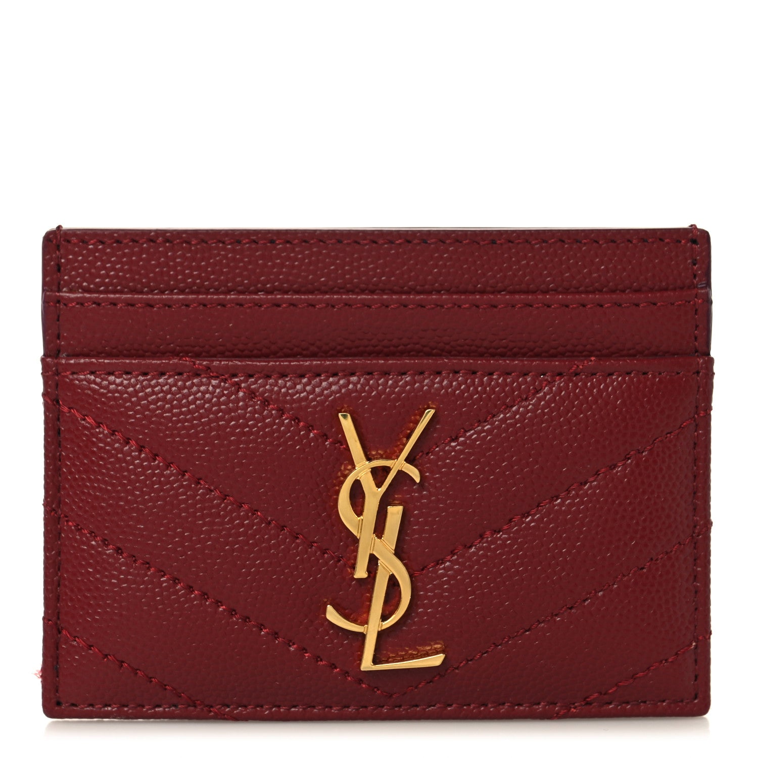 Saint Laurent Grain De Poudre Matelasse Chevron Monogram Credit Card Case Palissandre 1 of 8
