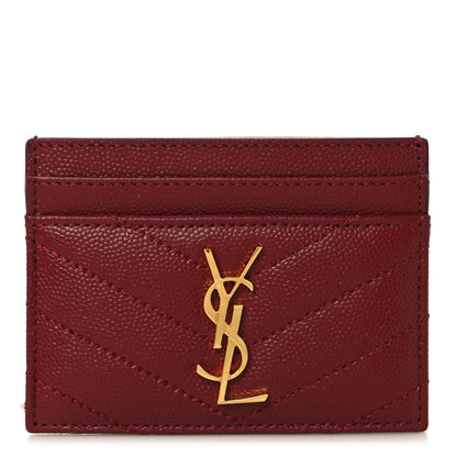 Saint Laurent Grain De Poudre Matelasse Chevron Monogram Credit Card Case Palissandre 1 of 8