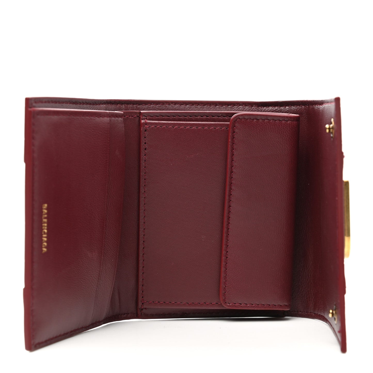 Shiny Calfskin Crocodile Embossed Hourglass Compact Wallet Dark Red