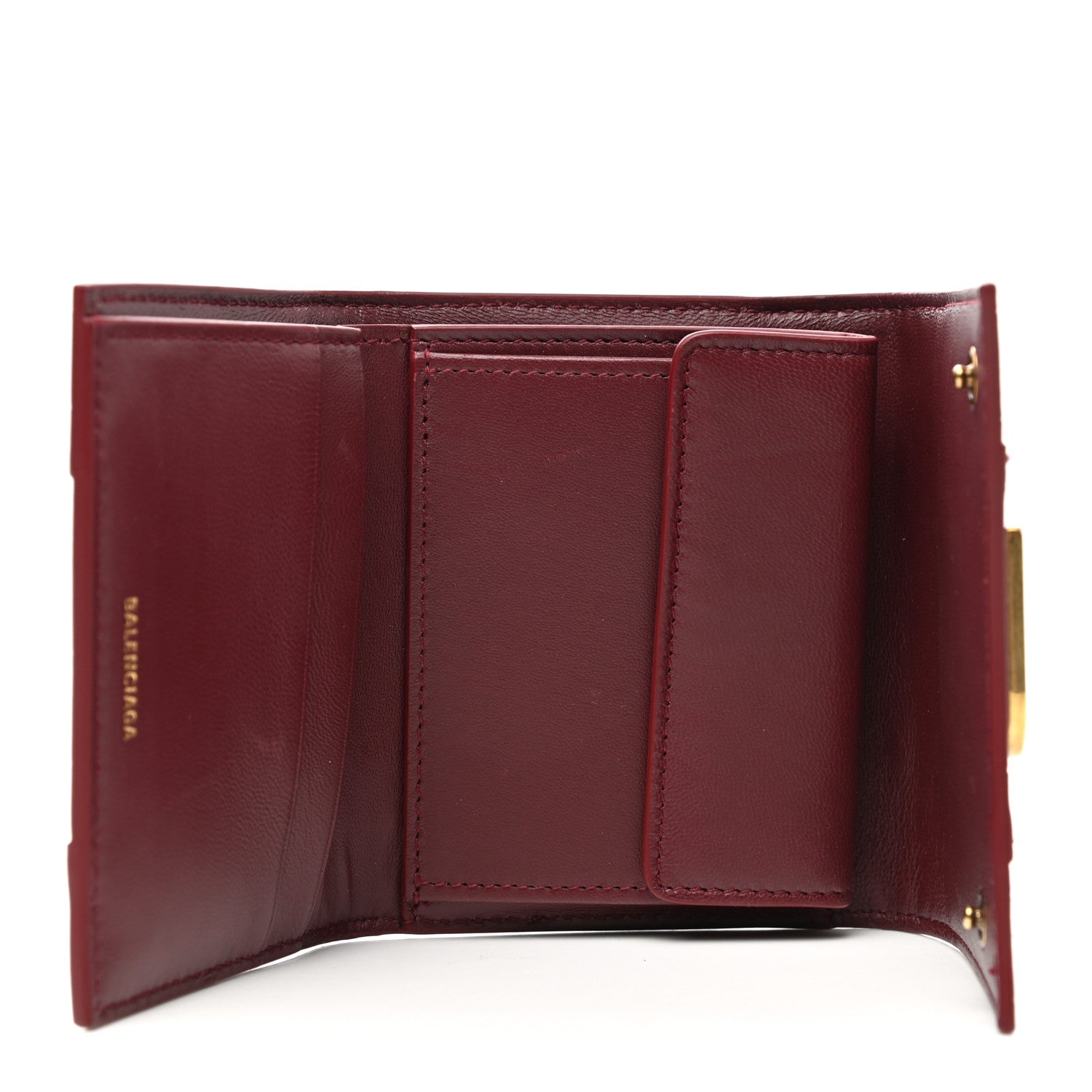 Balenciaga Shiny Calfskin Crocodile Embossed Hourglass Compact Wallet Dark Red 5 of 8
