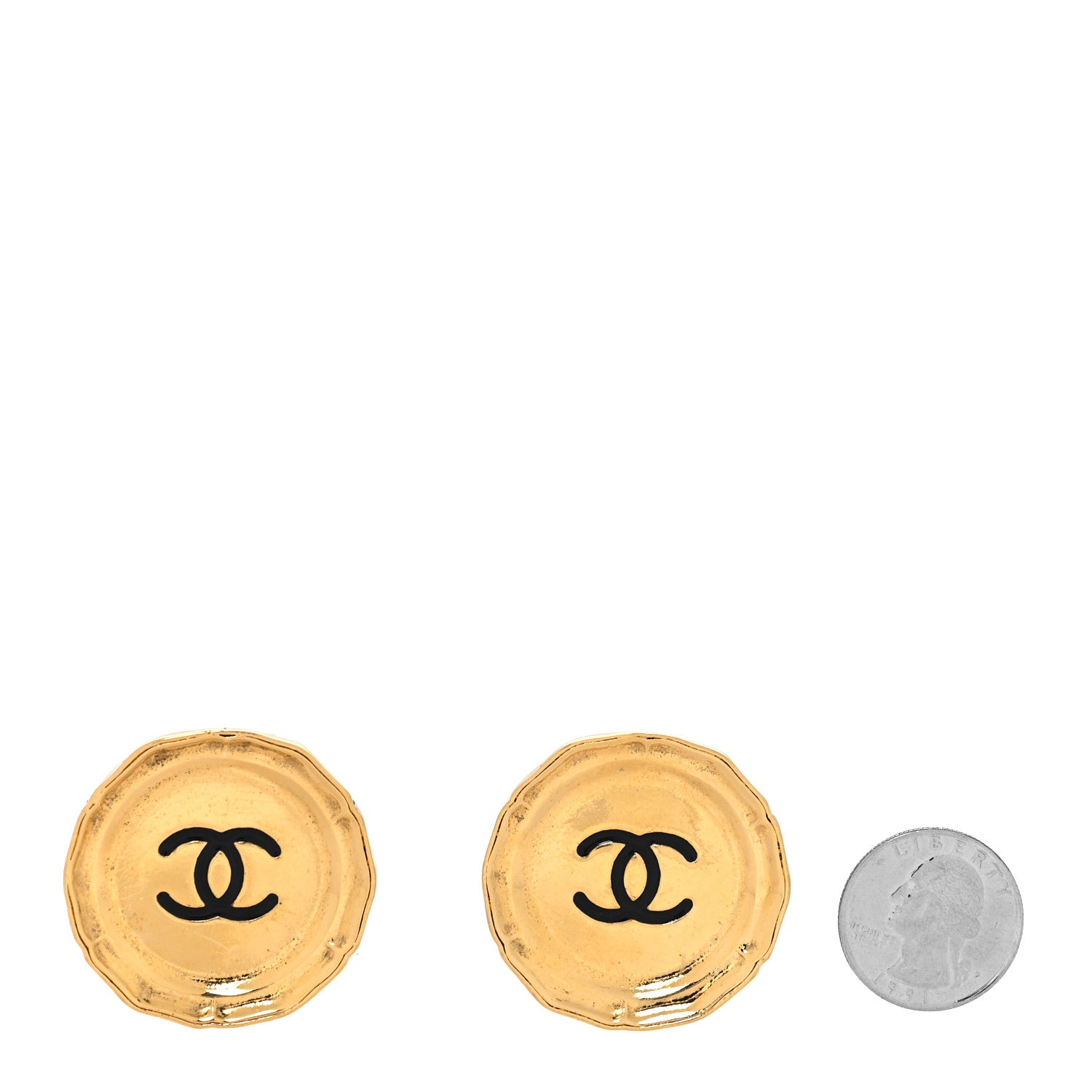 Chanel Metal CC Round Clip-On Earrings Gold Black 2 of 4