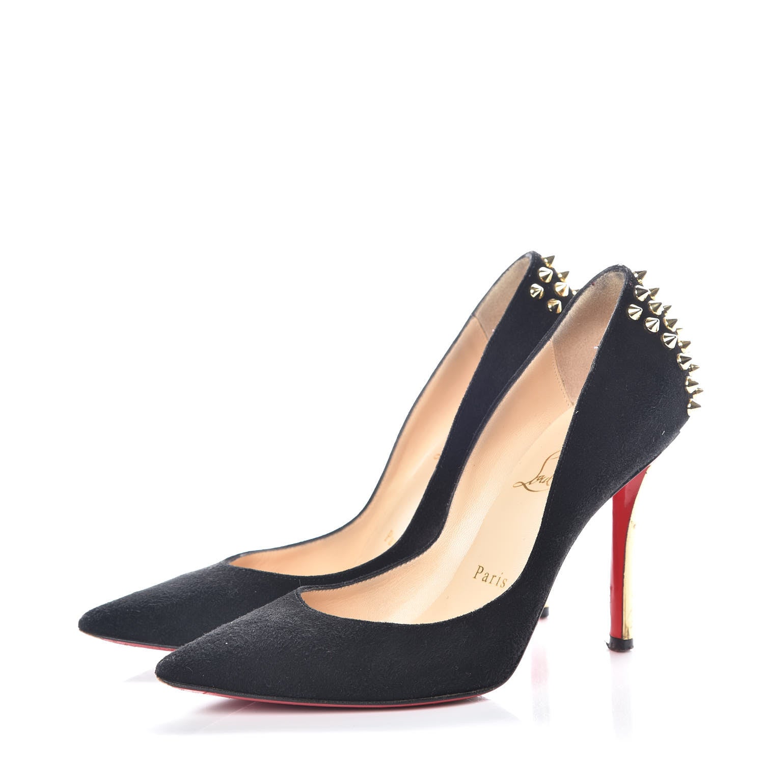 Christian Louboutin Suede Spiked Zappa 100 Pumps 35 Black Gold 3 of 18