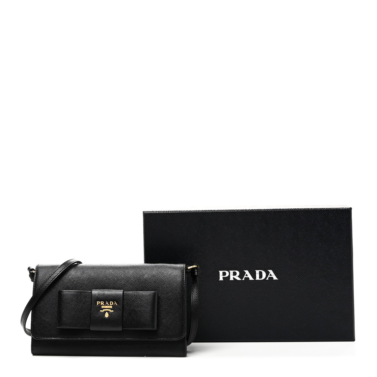 Prada Saffiano Bow Flap Wallet Black 10 of 10