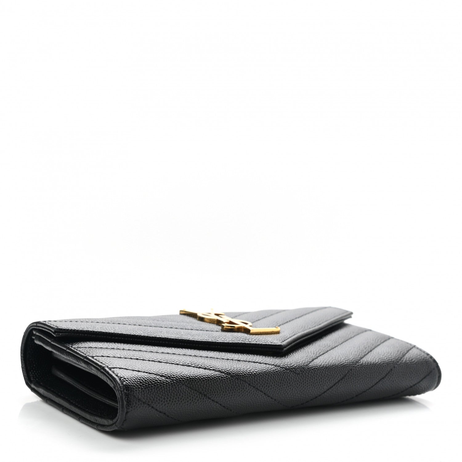 Saint Laurent Grain De Poudre Matelasse Chevron Monogram Flap Wallet Black 4 of 8