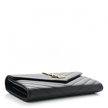 Saint Laurent Grain De Poudre Matelasse Chevron Monogram Flap Wallet Black 4 of 8