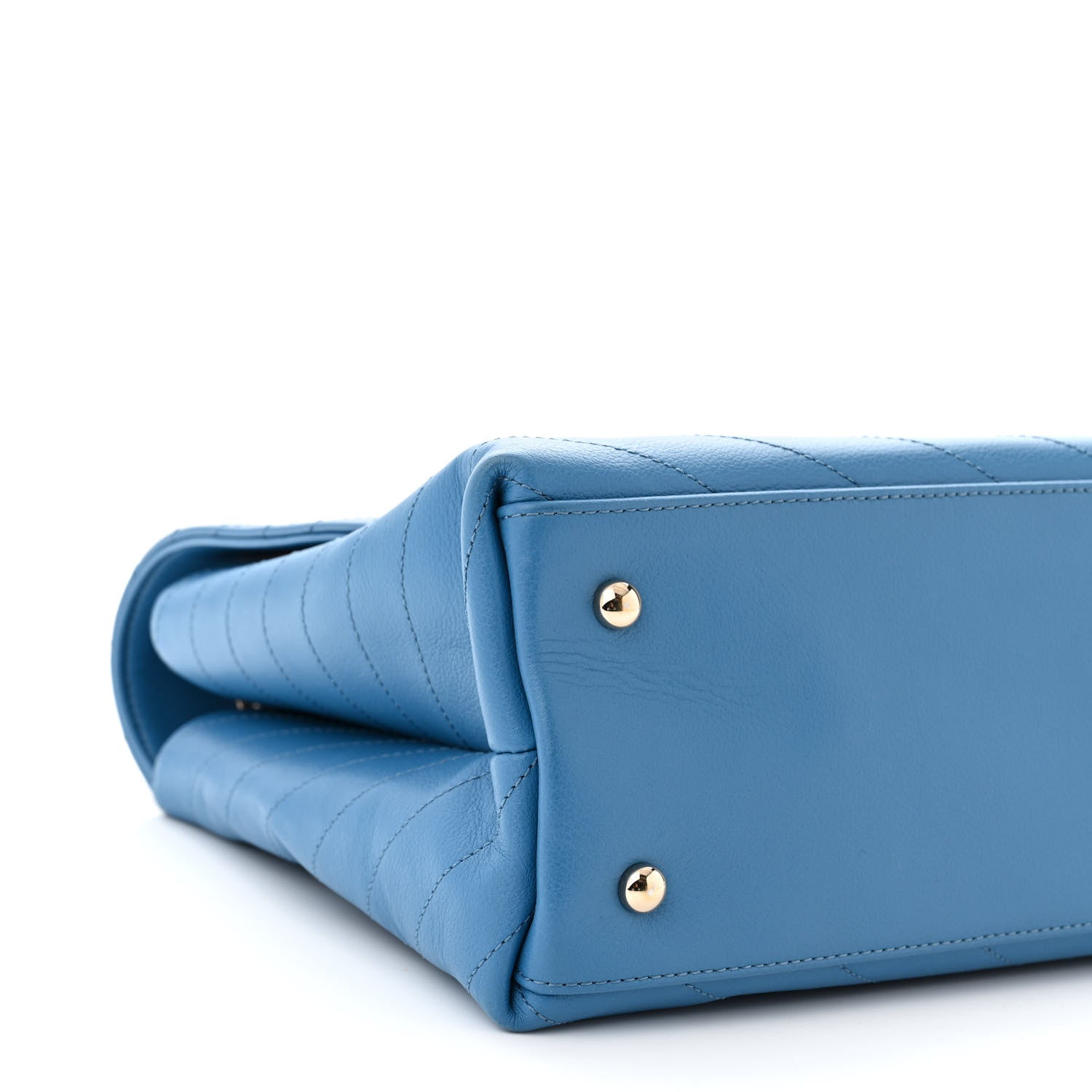Chanel Grained Calfskin Medium Chevron Chic Top Handle Flap Blue 9 of 12
