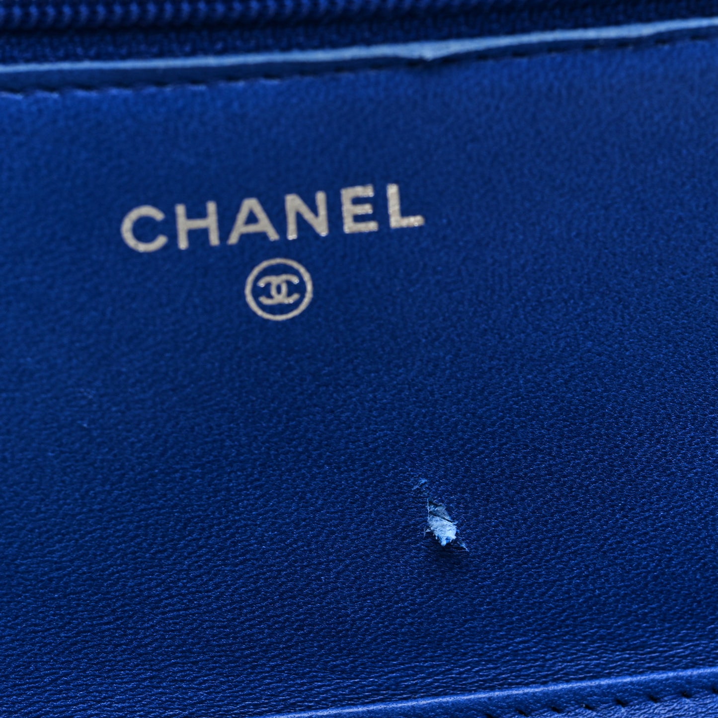Lambskin Quilted Wallet On Chain WOC Blue