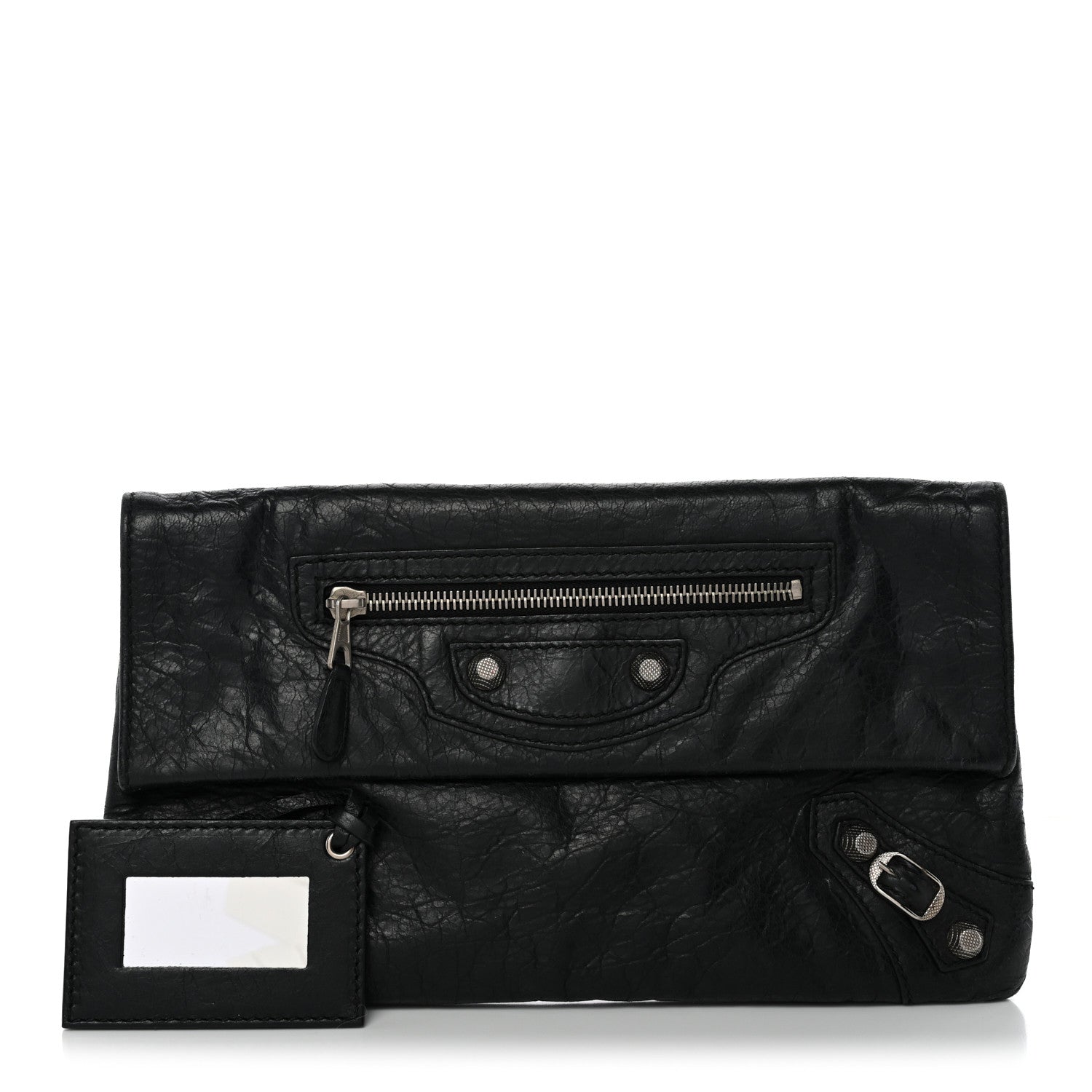 Balenciaga Agneau Giant 12 Silver Hardware Envelope Clutch Black