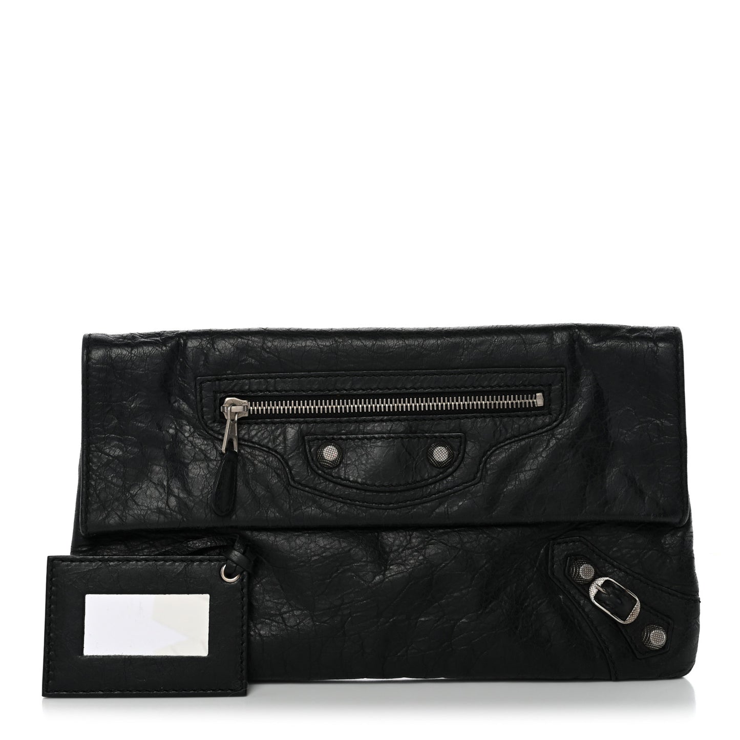 Agneau Giant 12 Silver Hardware Envelope Clutch Black