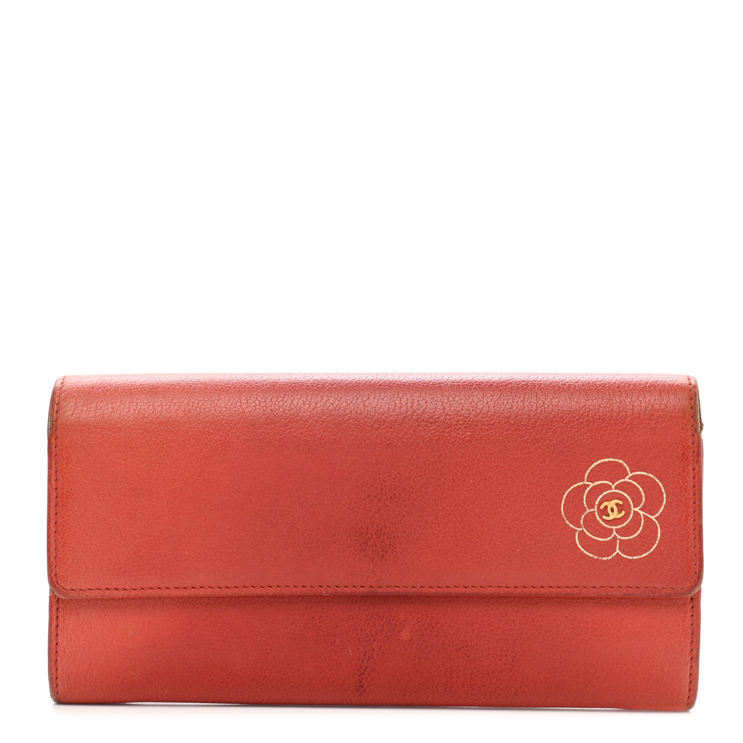 Chanel Goatskin Camellia Embossed Flap Wallet Red 1 of 15