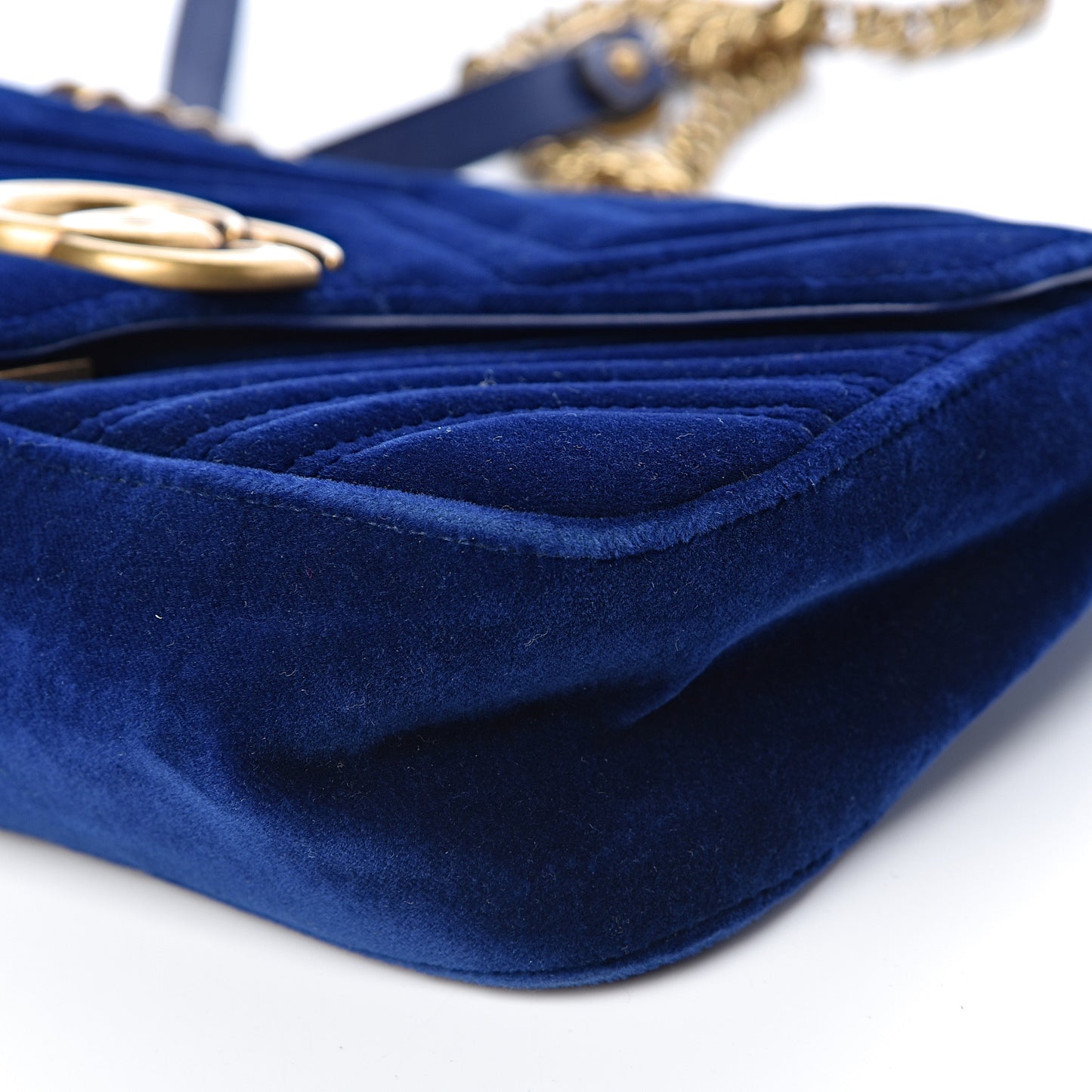 Velvet Matelasse Small GG Marmont Shoulder Bag Cobalt Blue