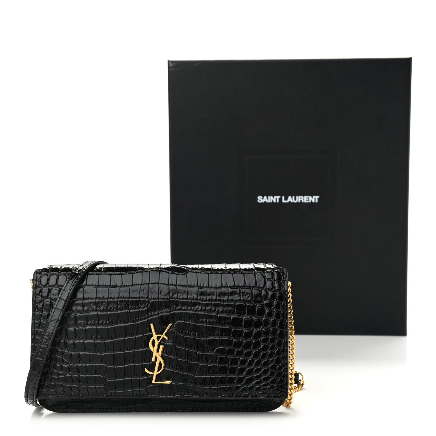 Saint Laurent Crocodile Embossed Monogram Phone Holder Crossbody Black 11 of 11