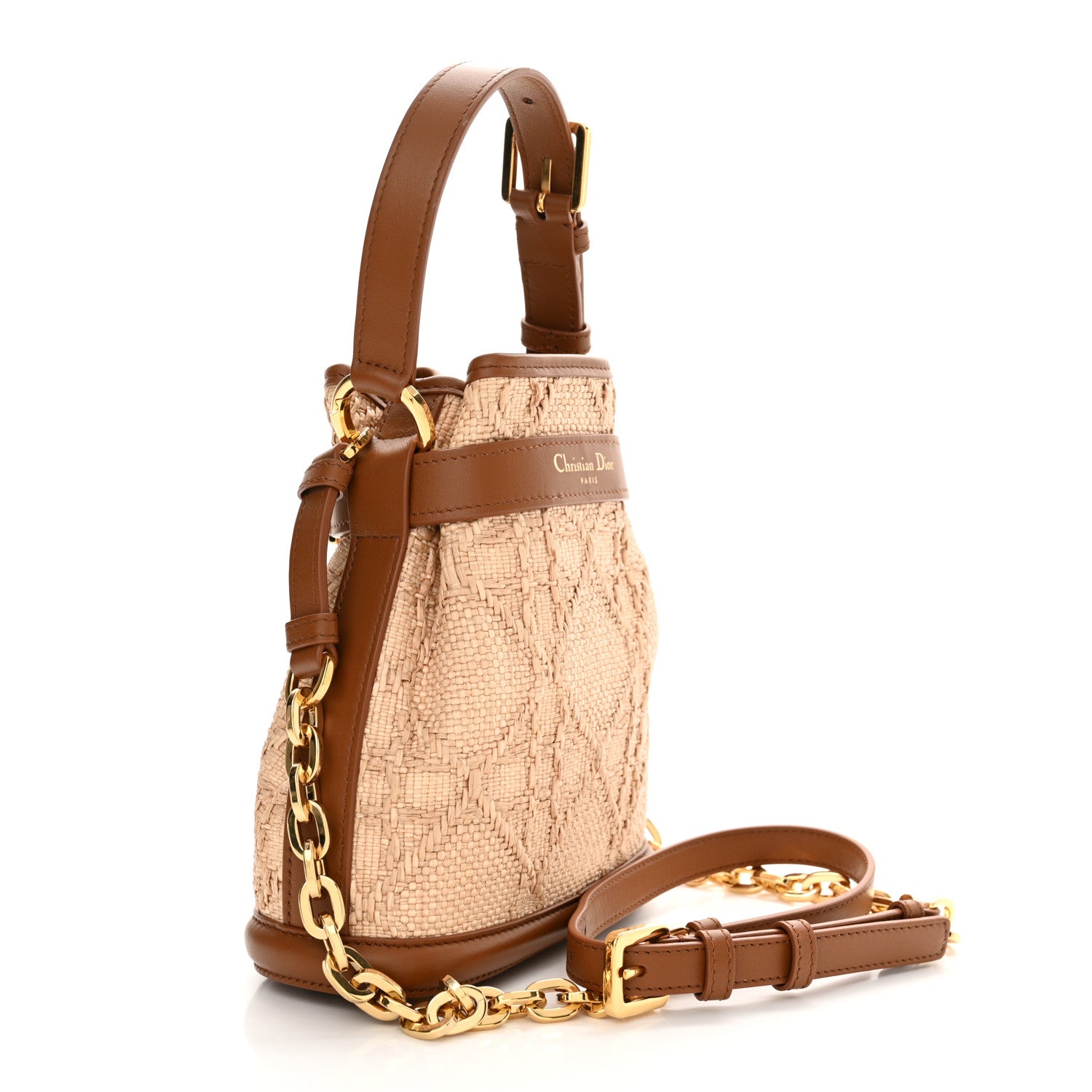 Christian Dior Raffia Calfskin Cannage Small C'est Dior Cannage Bucket Bag Natural 3 of 10