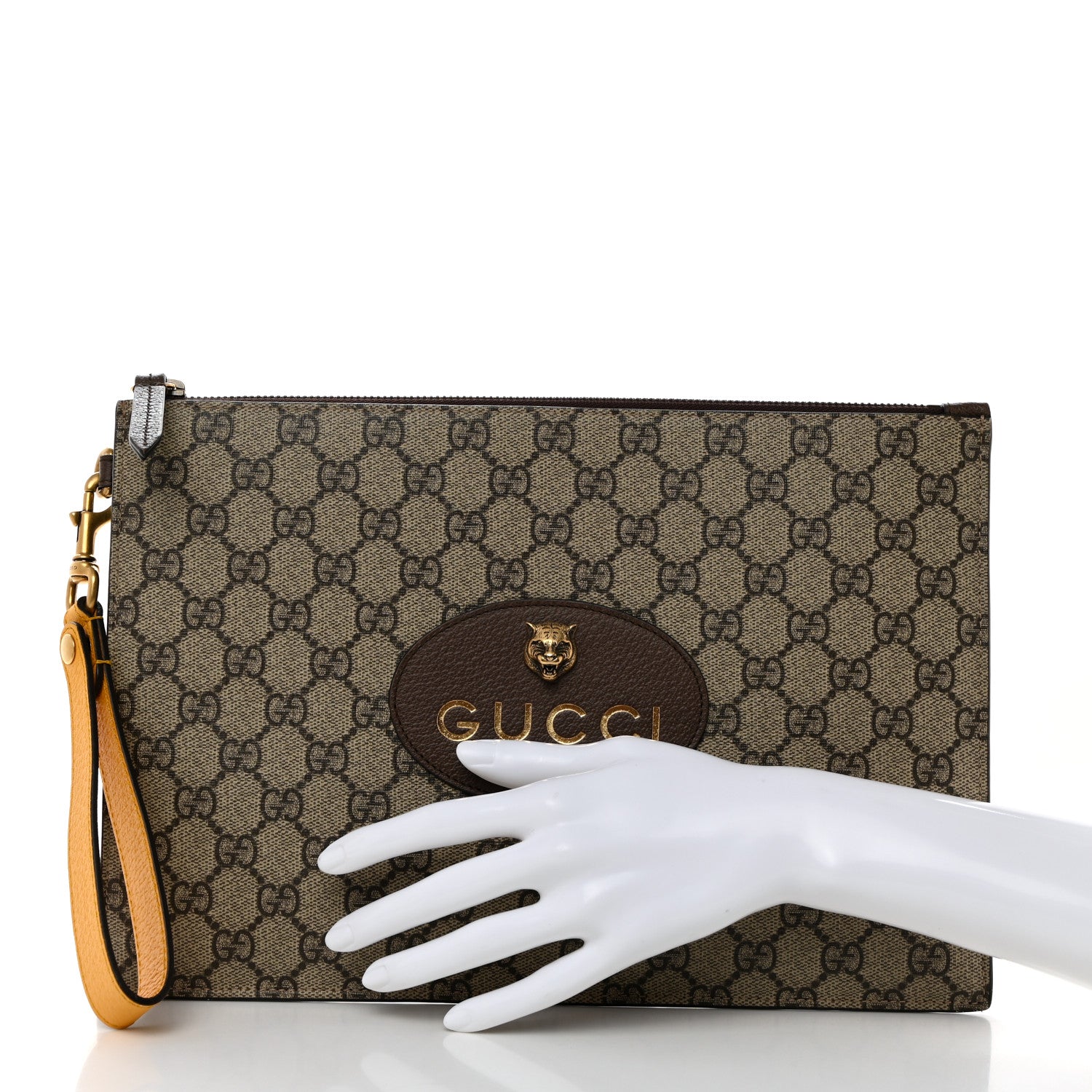 Gucci GG Supreme Monogram Neo Vintage Zip Wristlet Pouch Beige New Acero Crop 2 of 9