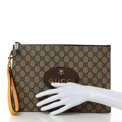 Gucci GG Supreme Monogram Neo Vintage Zip Wristlet Pouch Beige New Acero Crop 2 of 9