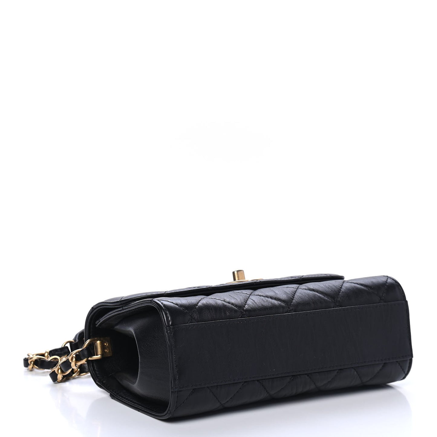 Crumpled Lambskin Quilted Mini CC Links Top Handle Flap Black