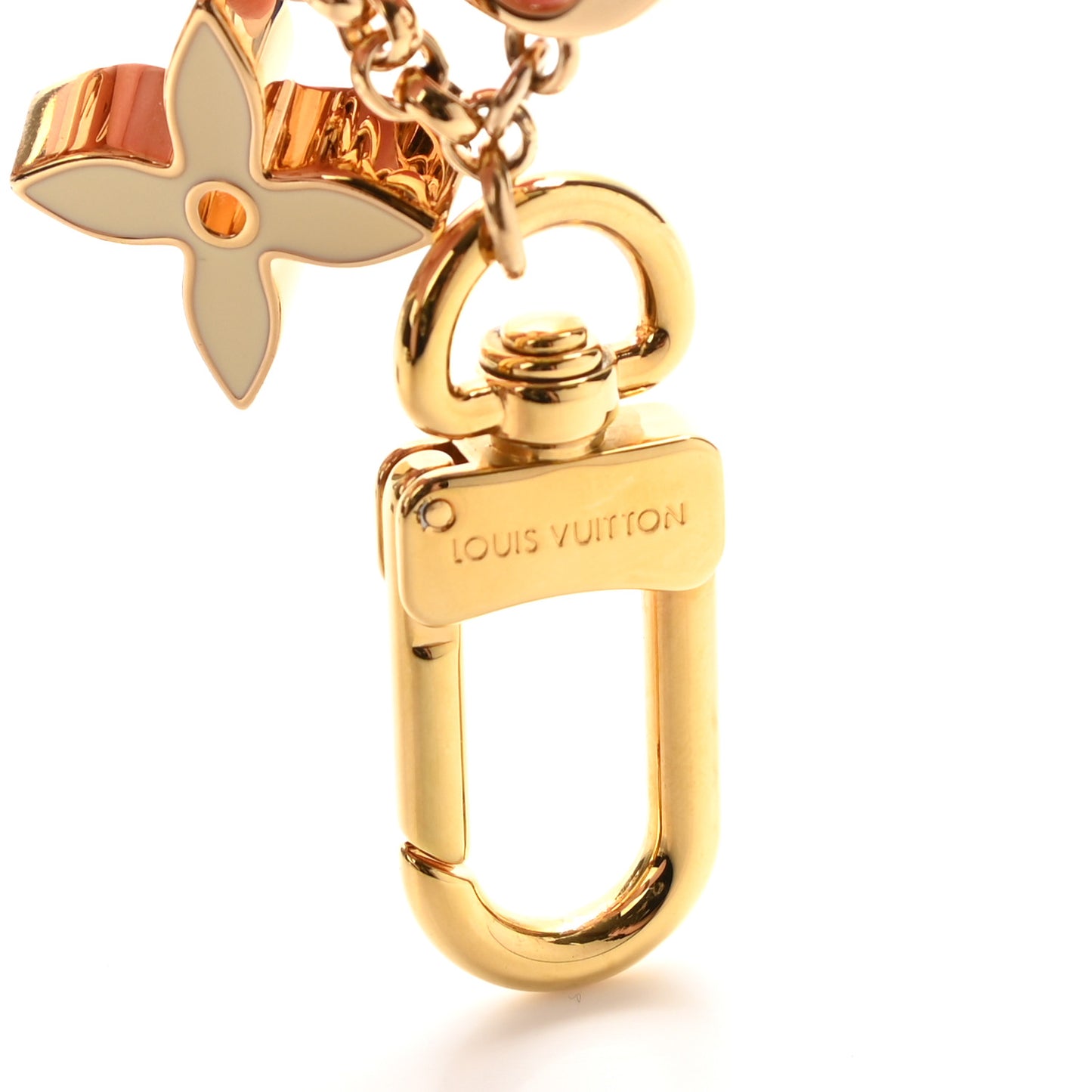 Brass Enamel Fleur De Monogram Bag Charm Chain Gold