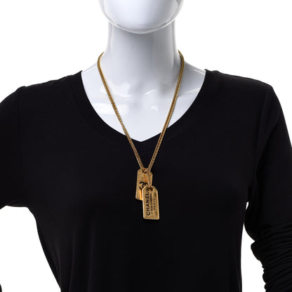Chanel ID Dog Tag Charm Necklace Gold 2 of 7