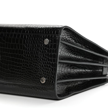 Saint Laurent Calfskin Crocodile Embossed Small Sac de Jour Black 9 of 10