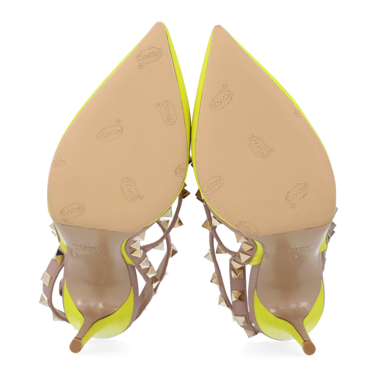Patent Nappa Rockstud Ankle Strap 100mm Pumps 38 Yellow Fluo Poudre