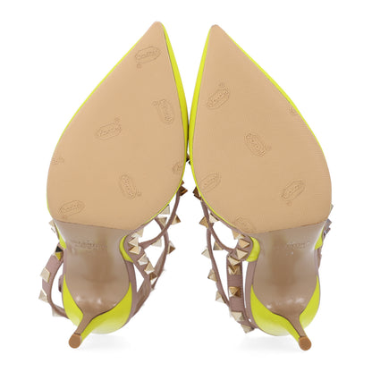 Valentino Garavani Patent Nappa Rockstud Ankle Strap 100mm Pumps 38 Yellow Fluo Poudre 7 of 9