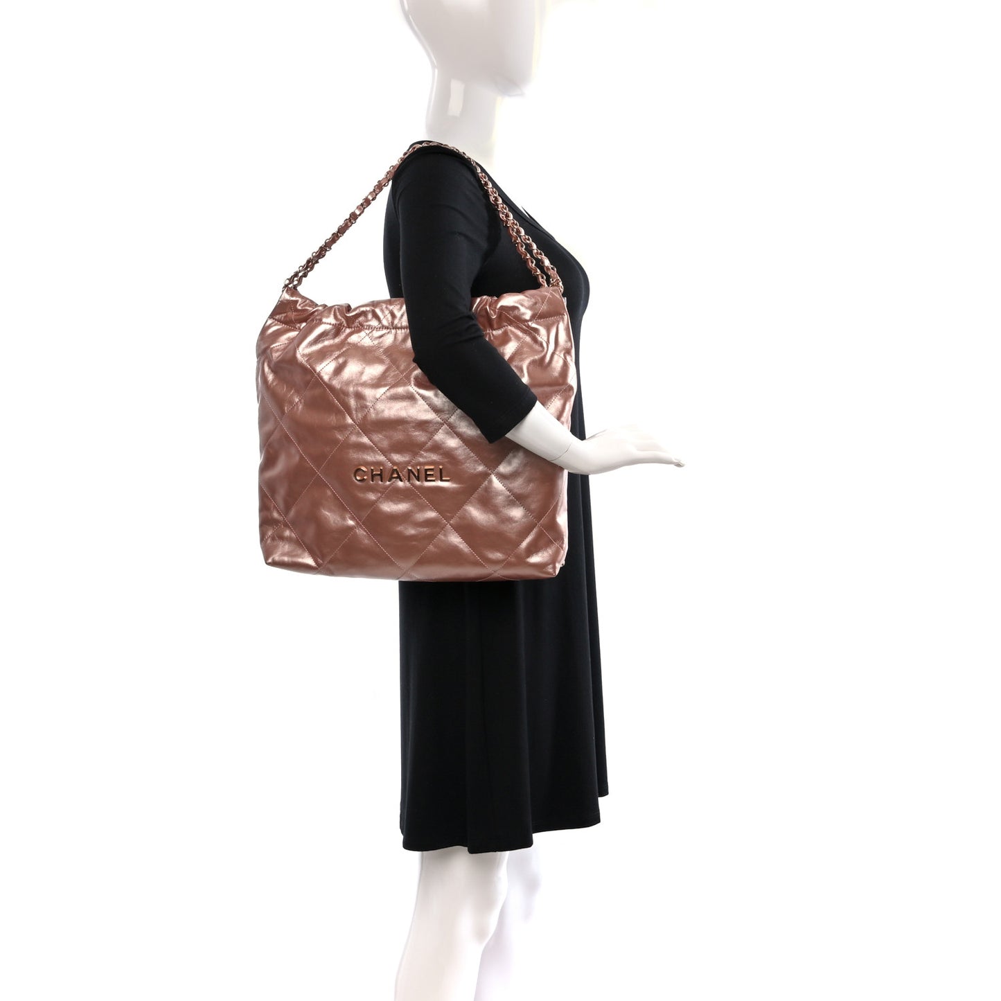 Metallic Calfskin Quilted Chanel 22 Pink