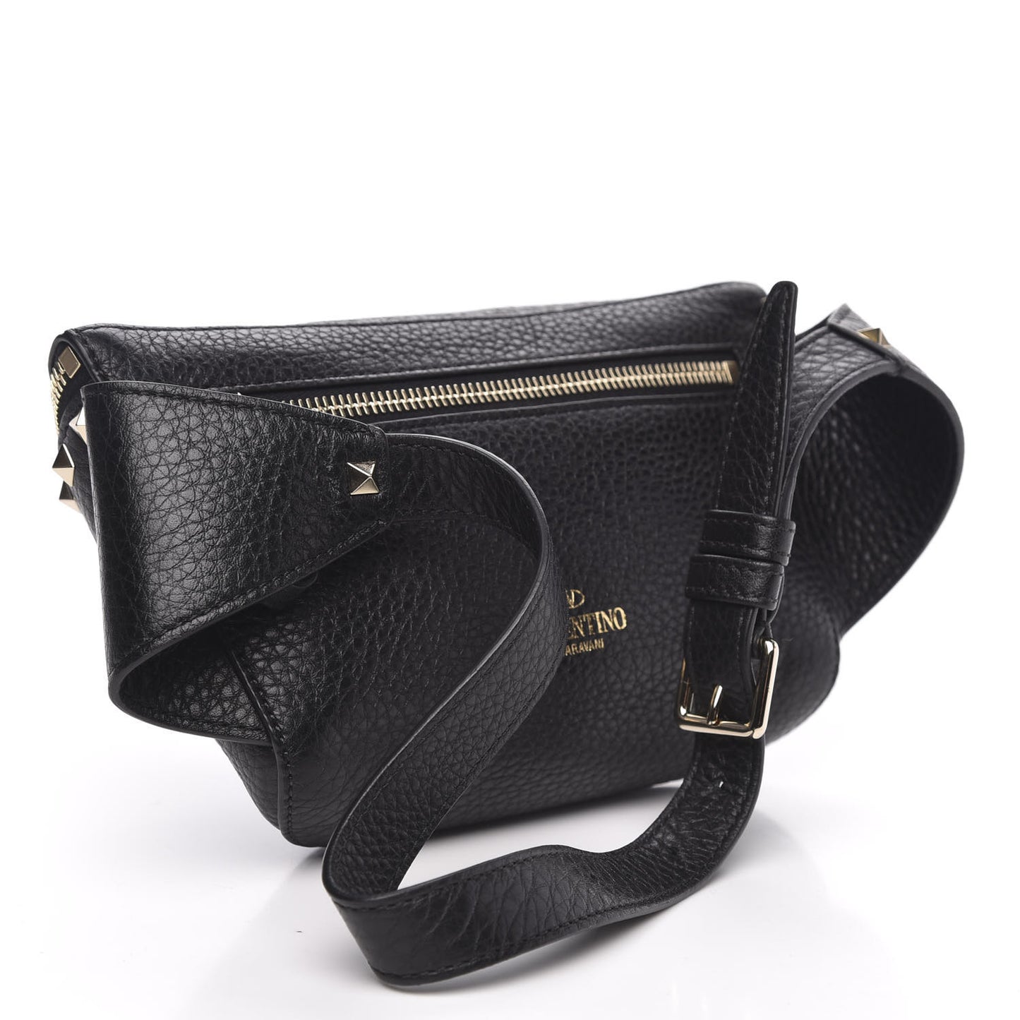 Grainy Calfskin Rockstud Belt Bag Black