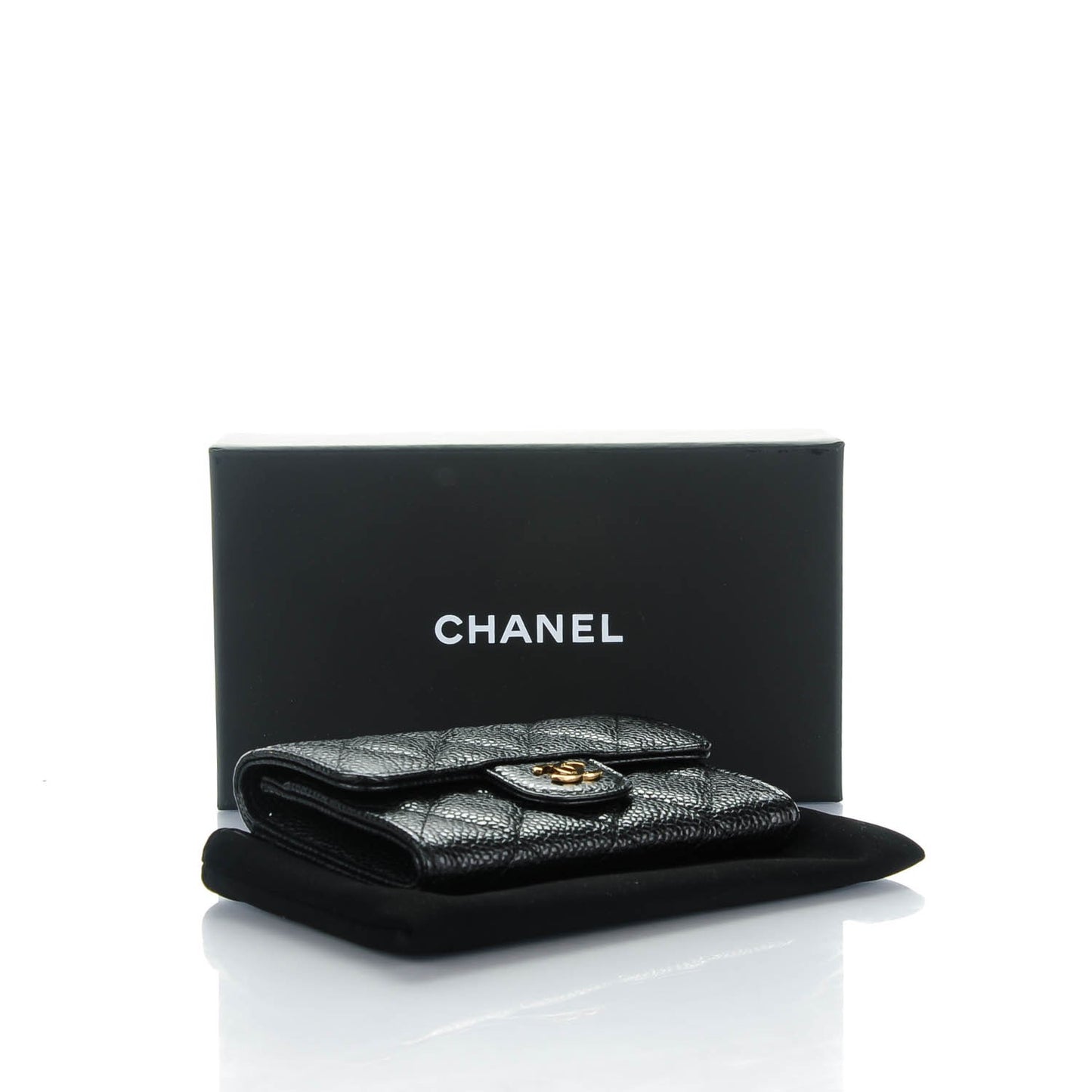 Caviar Quilted Flap Card Holder Black