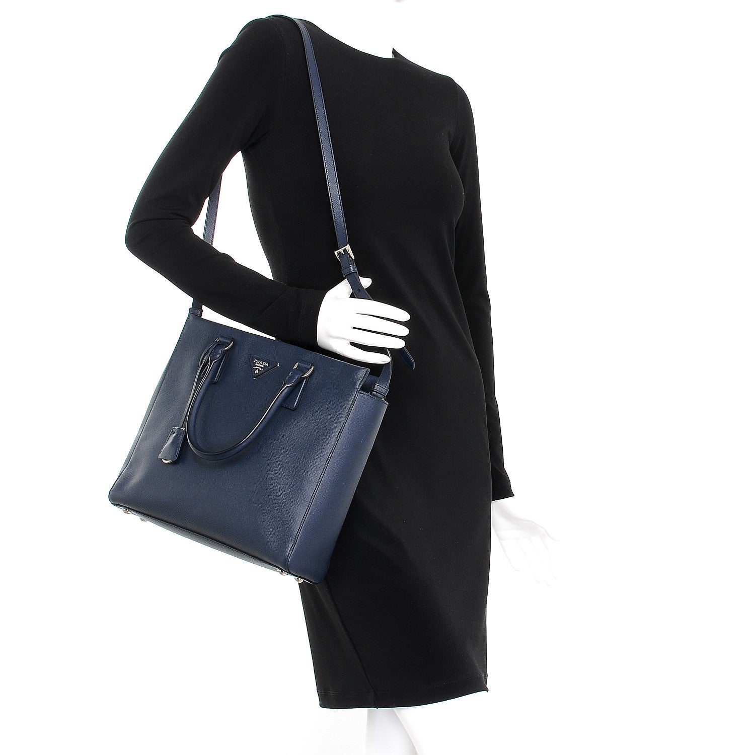 Prada Saffiano Lux Double Handle Shopping Tote Baltico 2 of 9