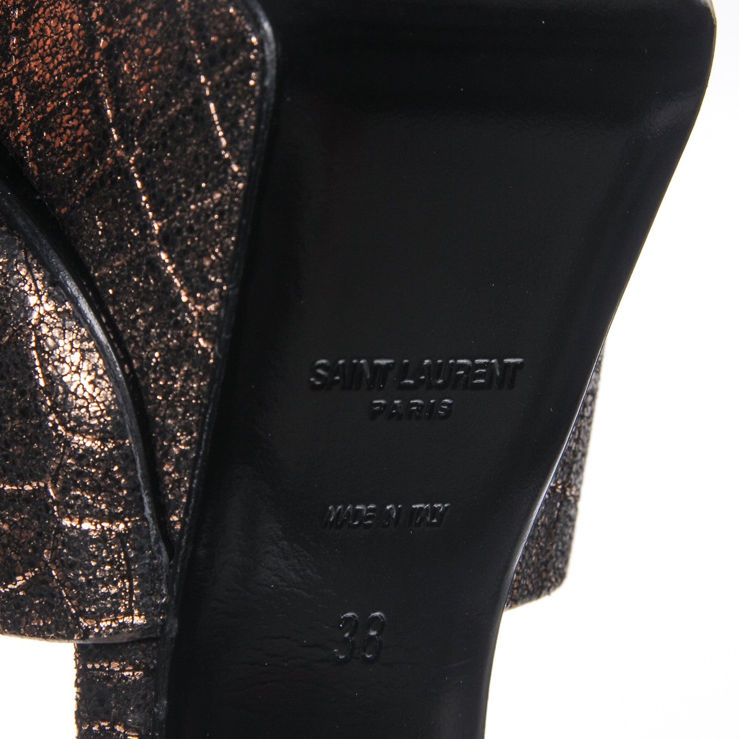 Saint Laurent Metallic Calfskin Crocodile Embossed Bianca 105 Platform Sandals 38 Bronze 5 of 7
