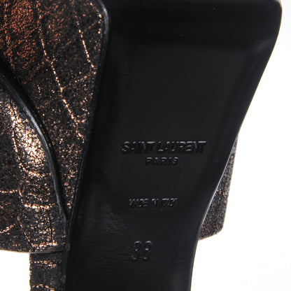 Saint Laurent Metallic Calfskin Crocodile Embossed Bianca 105 Platform Sandals 38 Bronze 5 of 7