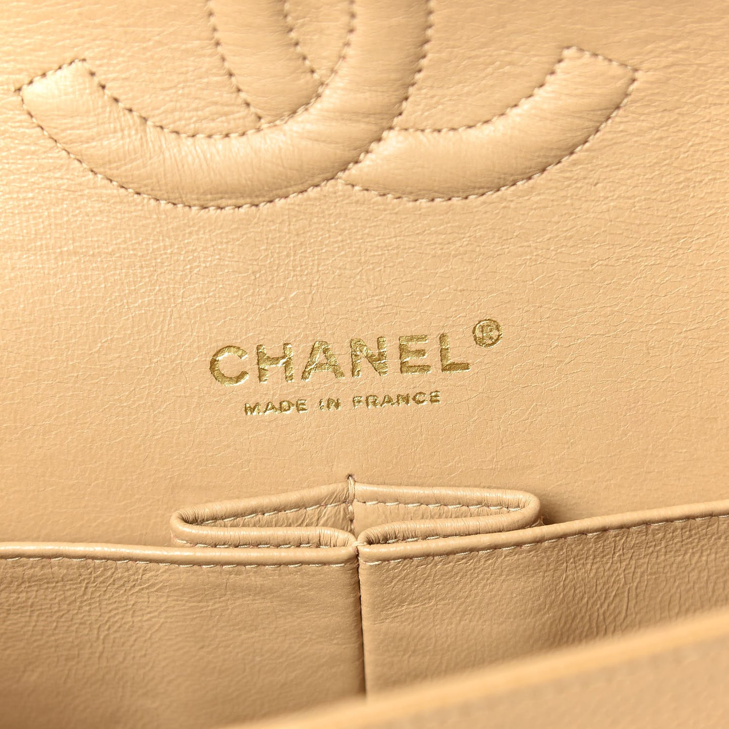 Caviar Quilted Medium Double Flap Beige
