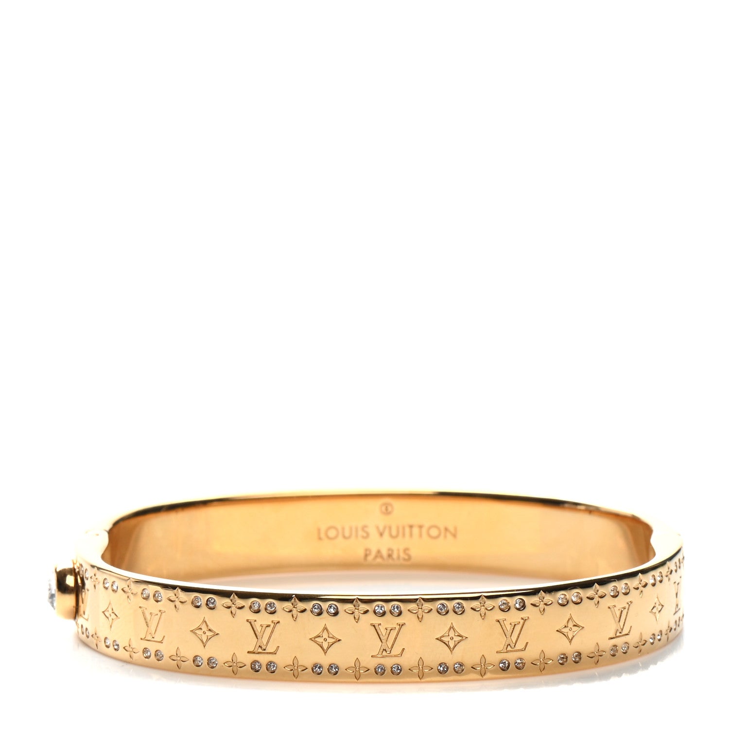 Louis Vuitton Brass Crystal Monogram Nanogram Strass Cuff M Gold 1 of 6