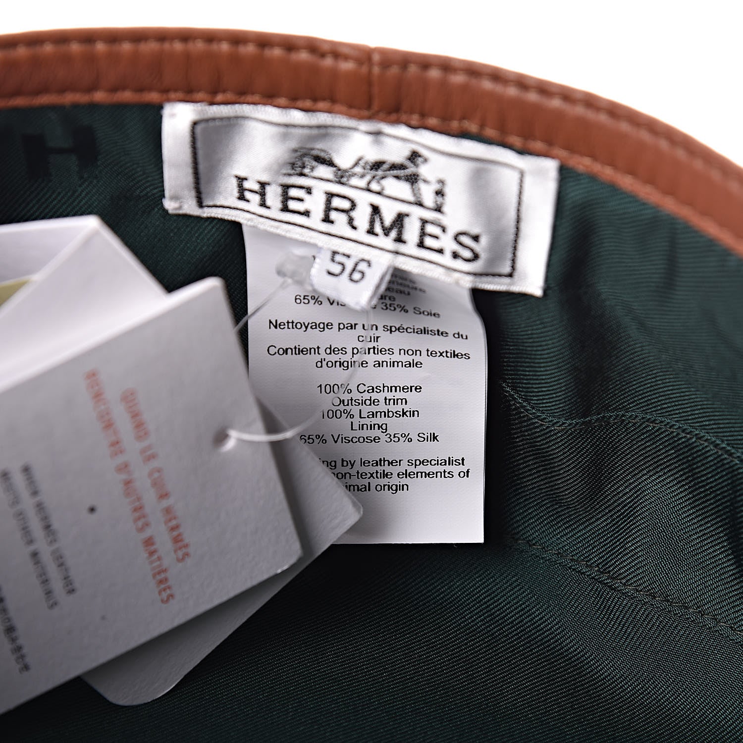 Hermes Cashmere Lambskin Femme Saint Honore Beret 56 Gris Flanelle Cognac 6 of 7