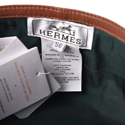 Hermes Cashmere Lambskin Femme Saint Honore Beret 56 Gris Flanelle Cognac 6 of 7