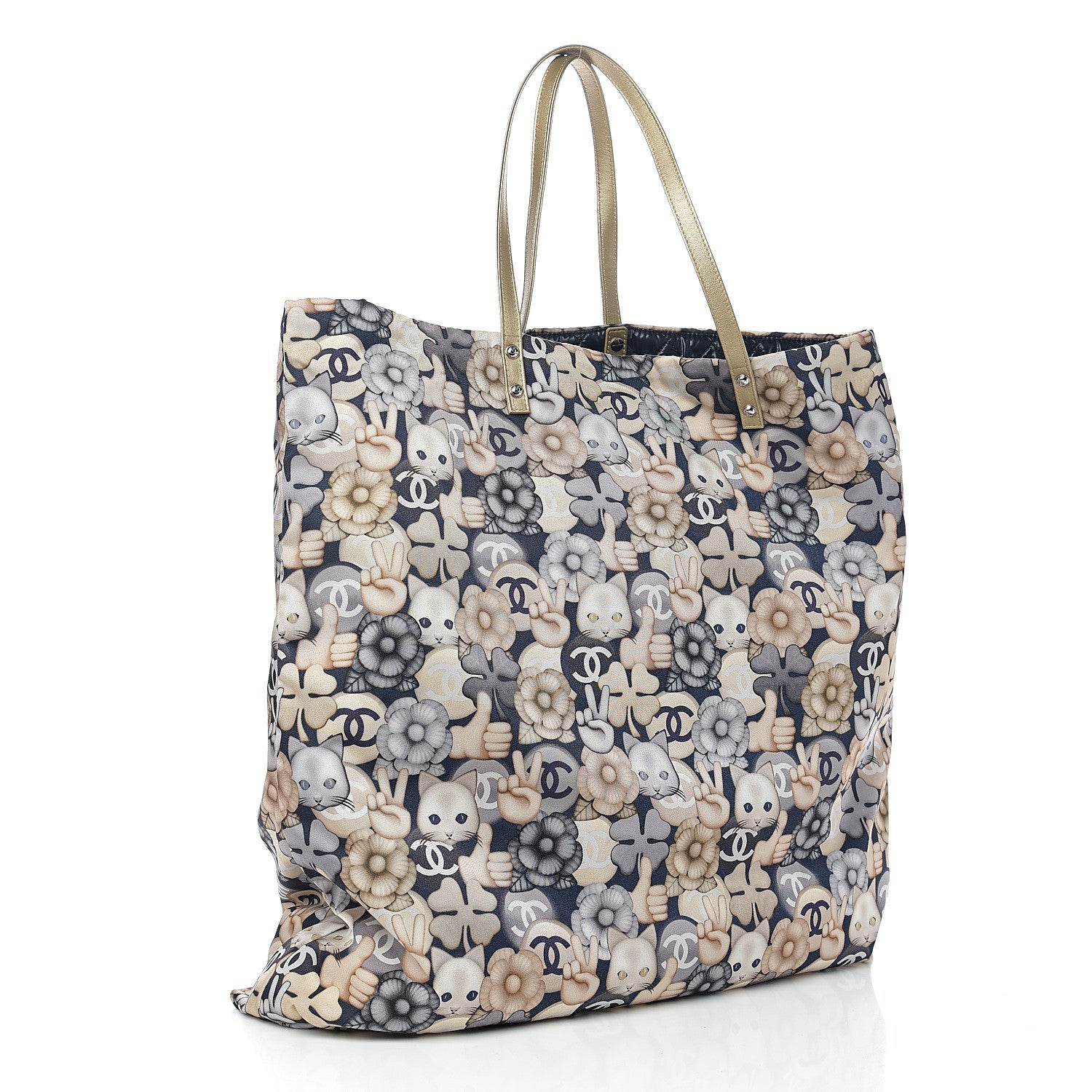 Chanel Nylon Cat Emoticon Tote Navy Gold 2 of 9